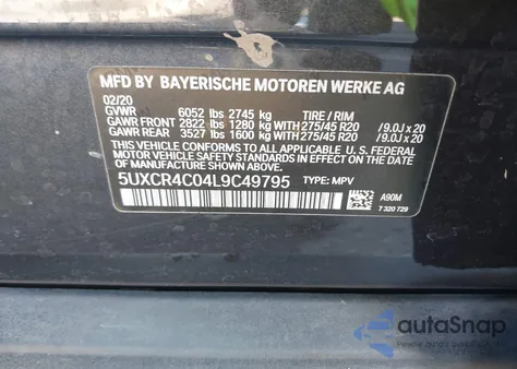 2020 BMW X5 Sdrive40I z USA, uszkodzony, nr VIN 5UXCR4C04L9C49795